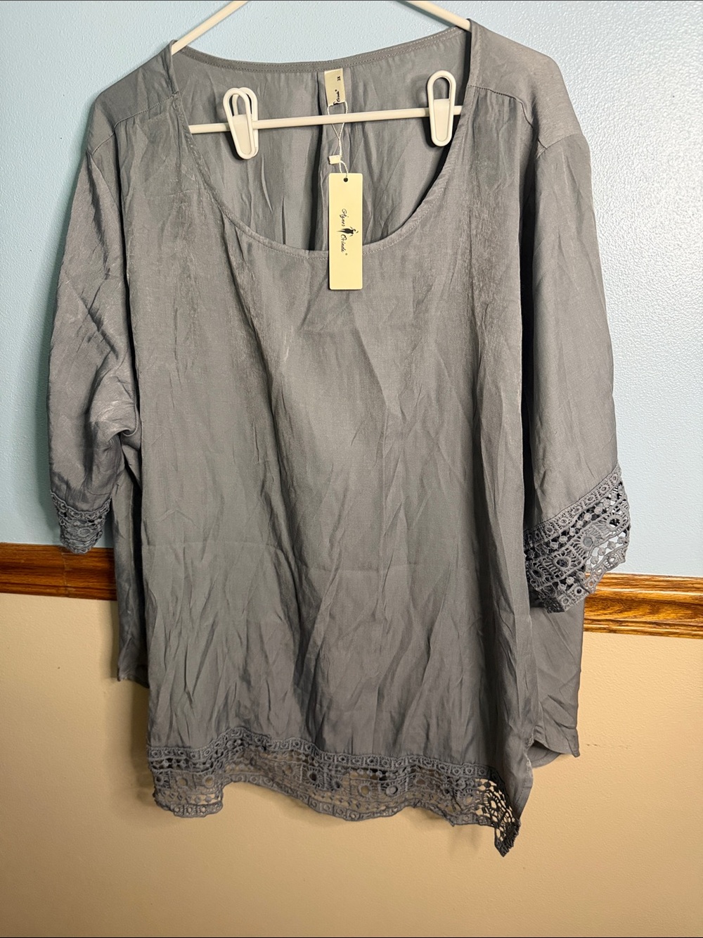 NWT Agnes Orinda Plus Size 3X Gray Blouse Round Neck Minimalist Top